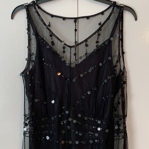 Garnet Hill black beaded dress with silk slip, sz 10